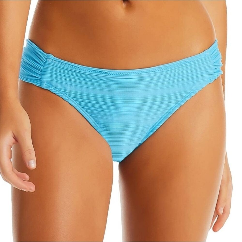 NWT Jessica Simpson Bikini Bottom Two Piece Hipster Side Shirred Blue - Size M